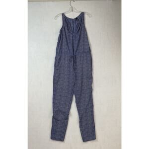 GAP Jumpsuit Womens S Blue White Dots Sleeveless Drawstring Waist V-Neck Pockets